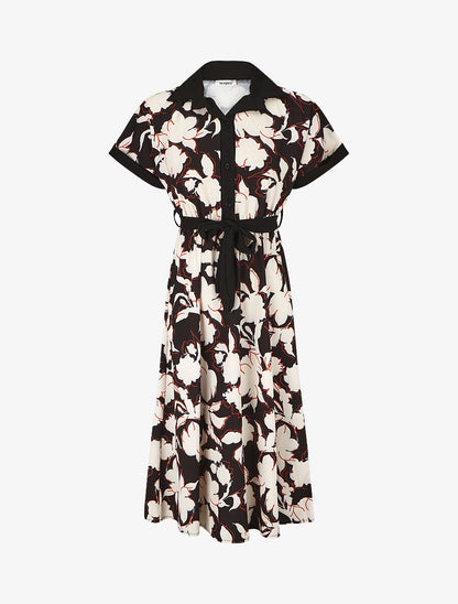 Robe longue élastiquée à imprimé floral - Noir - 1