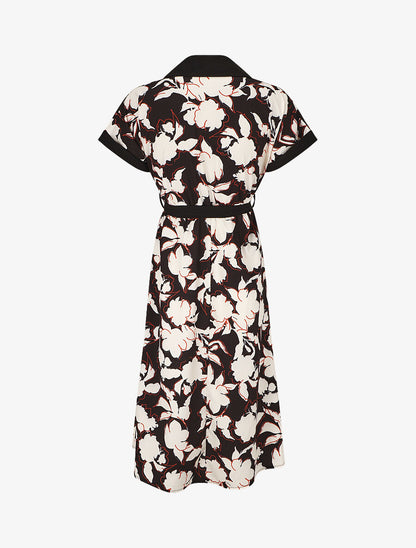 Robe longue élastiquée à imprimé floral - Noir - 2
