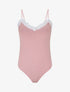 Body uni à bretelles et col V dentelle - Rose - 1