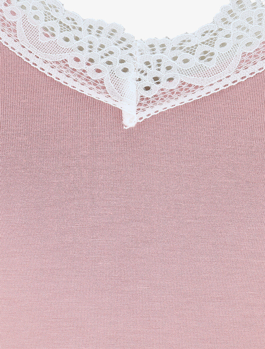 Body uni à bretelles et col V dentelle - Rose - 3