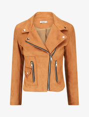 Veste en suédine à zip décoratif - Camel - 1