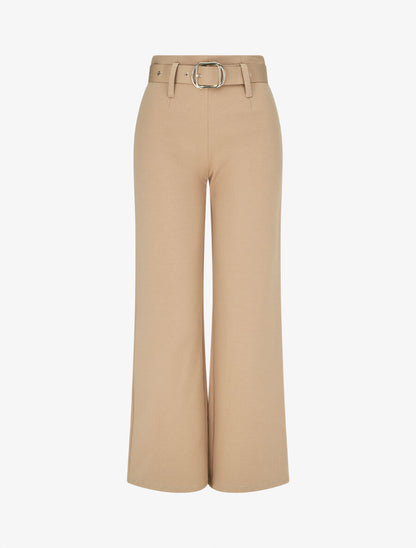 Pantalon uni ceinturé - Beige - 4