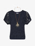 Top uni en broderies - Marine - 5