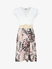 Robe mi-longue à jupe imprimé tropical - Noir - 5