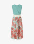 Robe longue bi-matière sans manches imprimé tropique - Vert d&