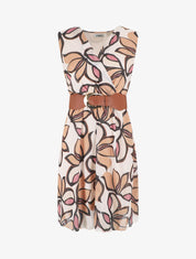 Robe élastiquée sans manches imprimé fleuri irisé - Beige - 1