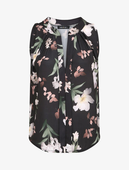 Top droit imprimé fleurs de lys - Noir - 1
