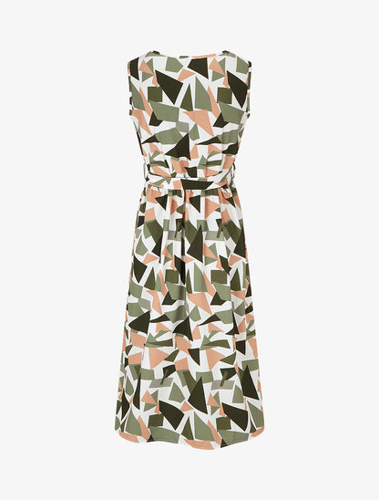 Robe midi droite sans manches imprimé triangles - Kaki - 2