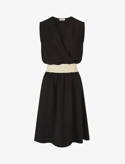 Robe mi-longue évasée sans manches - Noir - 1