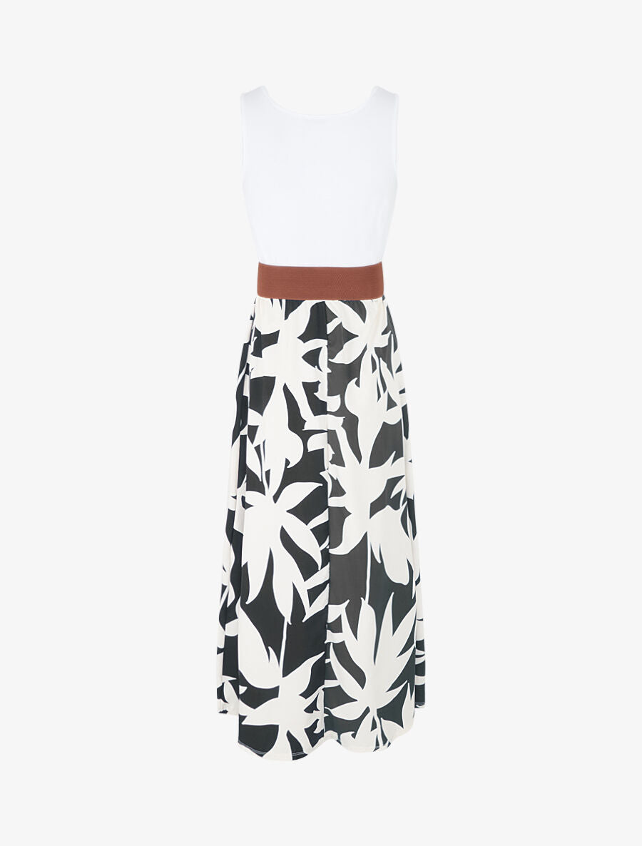 Robe longue à jupe imprimé feuillage - Noir - 2
