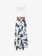 Robe longue à jupe imprimé feuillage - Marine - 6