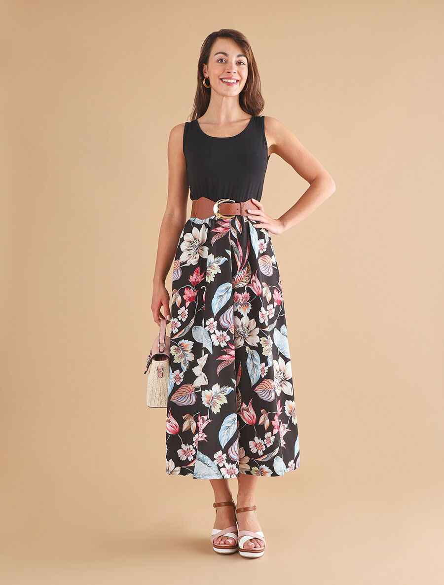 Robe longue à jupe imprimé fleuri - Noir - 4