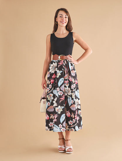 Robe longue à jupe imprimé fleuri - Noir - 4