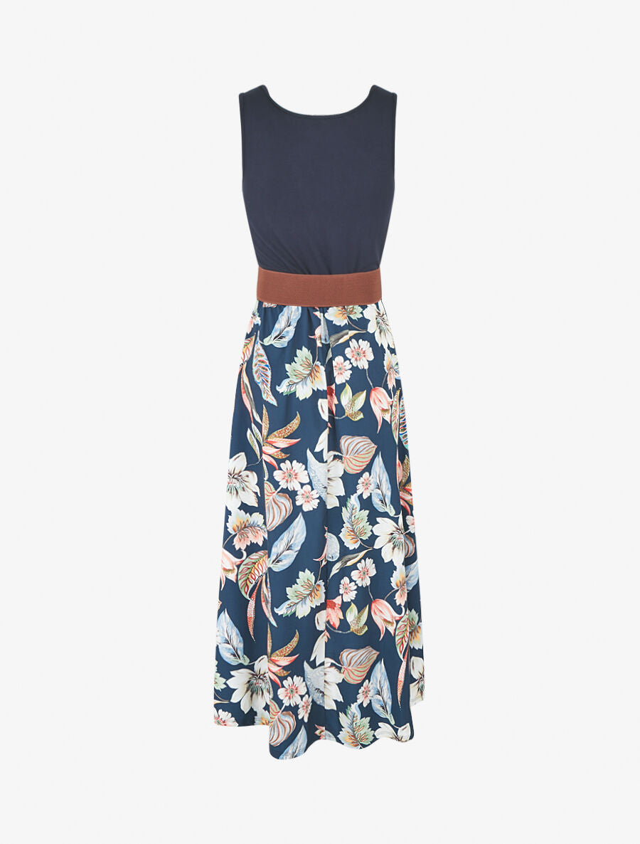 Robe longue à jupe imprimé fleuri - Marine - 3