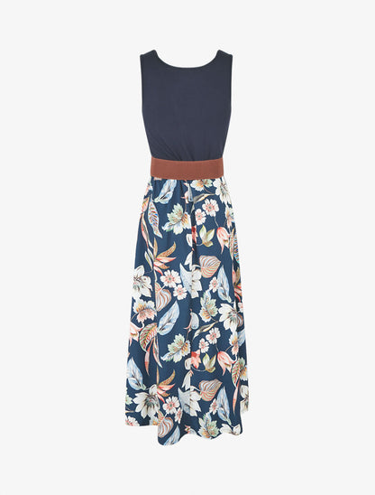 Robe longue à jupe imprimé fleuri - Marine - 3