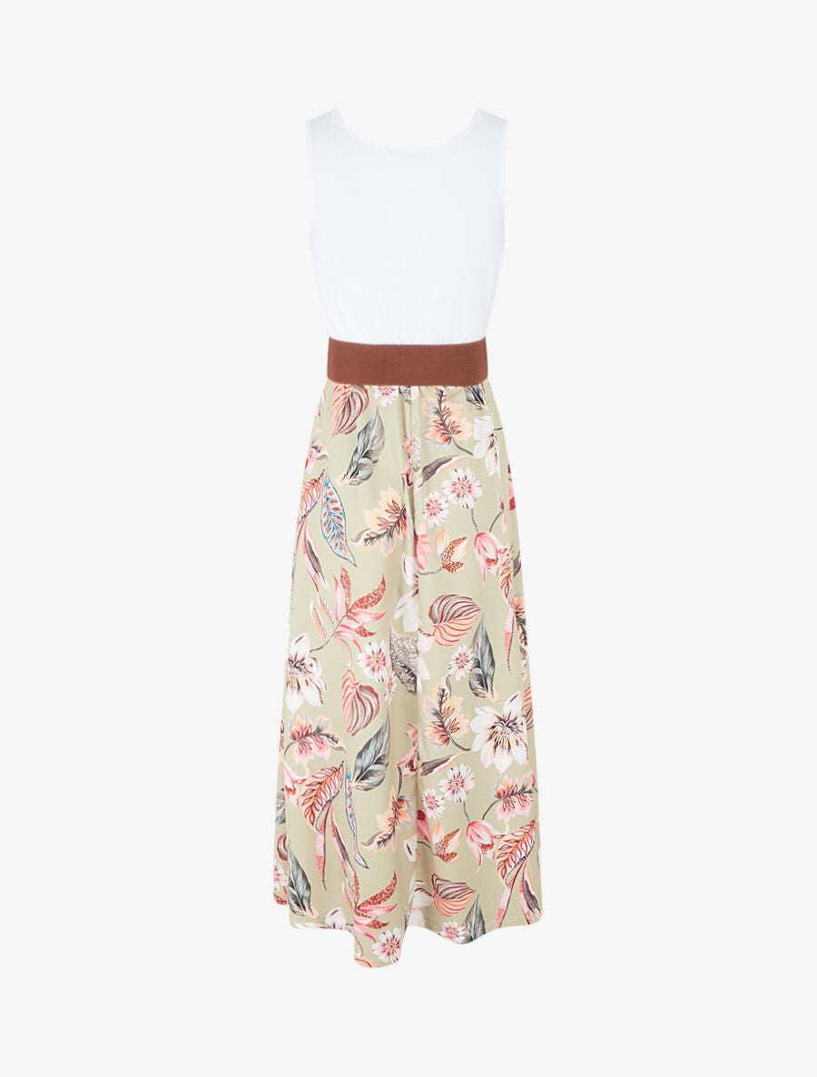 Robe longue à jupe imprimé fleuri - Vert anis - 2