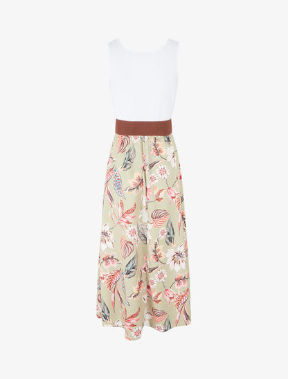 Robe longue à jupe imprimé fleuri - Vert anis - 2