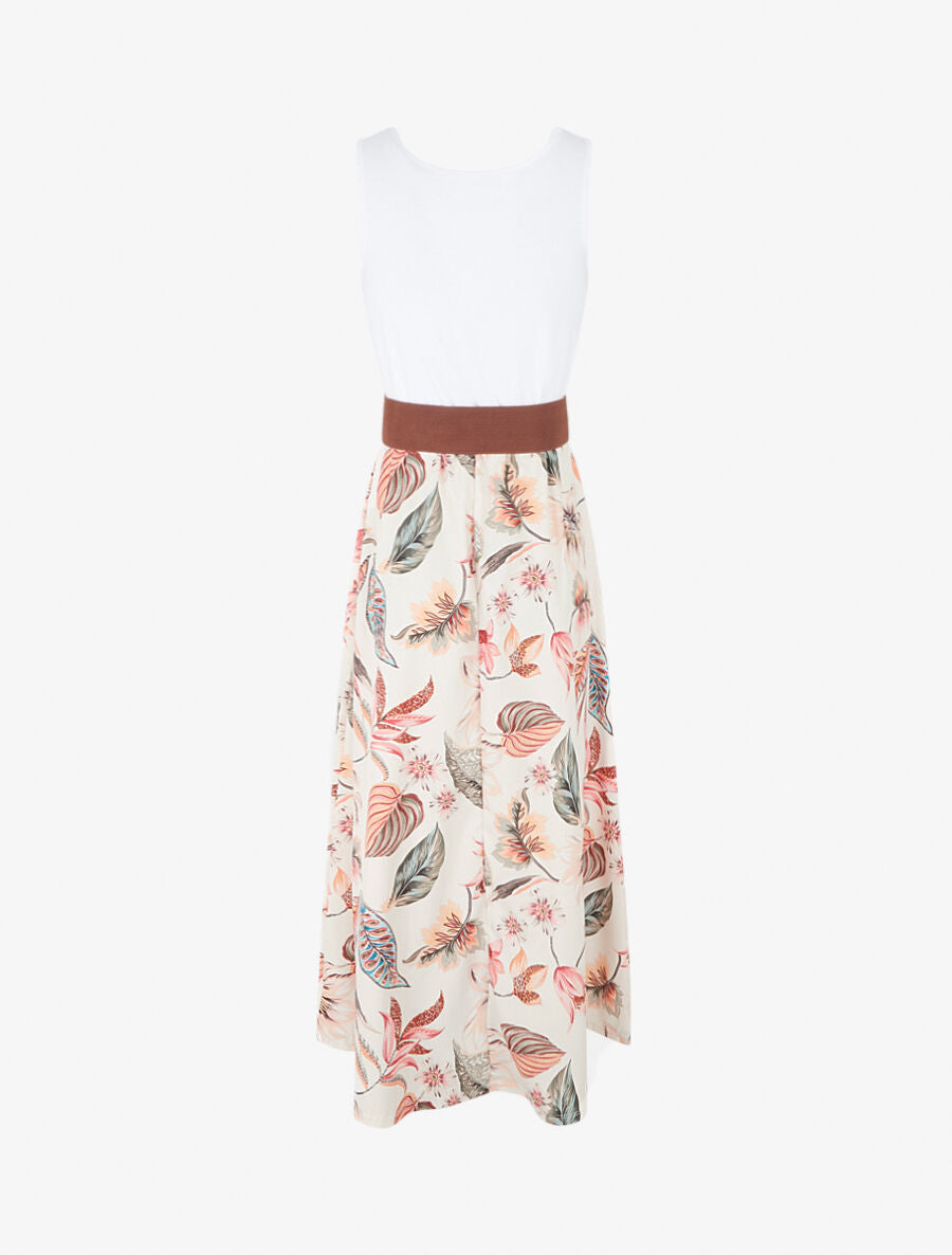 Robe longue à jupe imprimé fleuri - Beige - 2