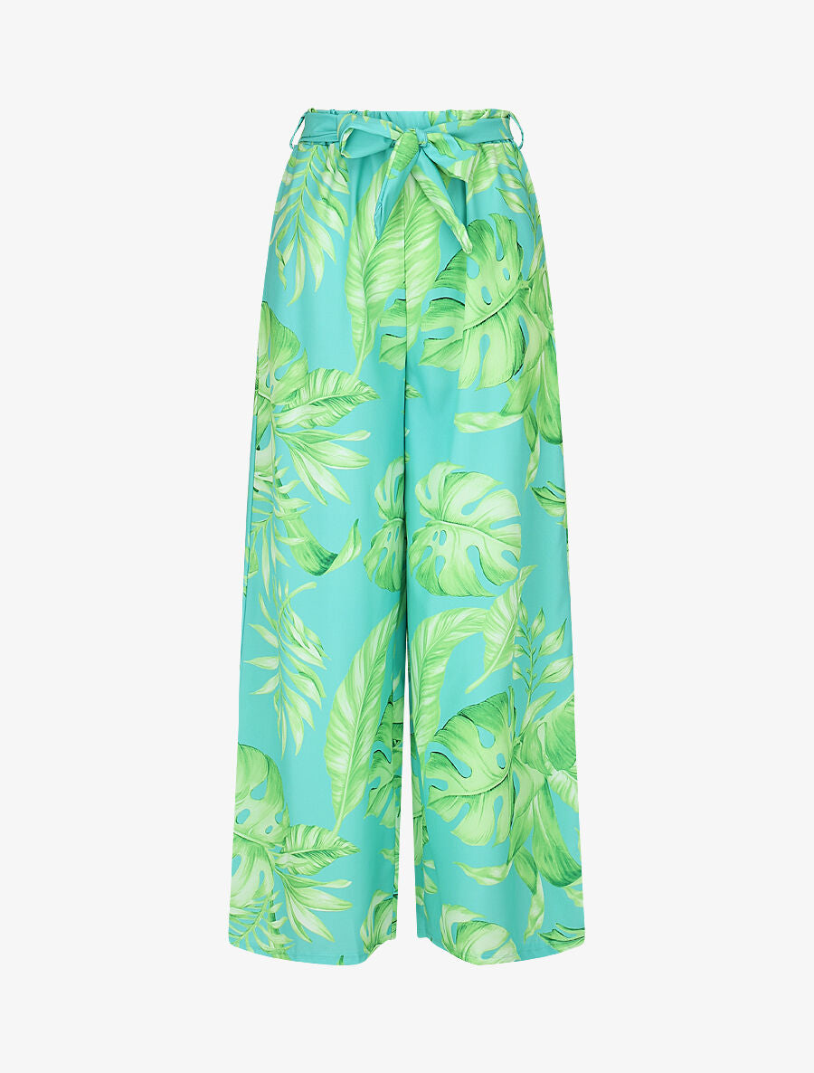 Pantalon ample imprimé tropical - Turquoise - 1