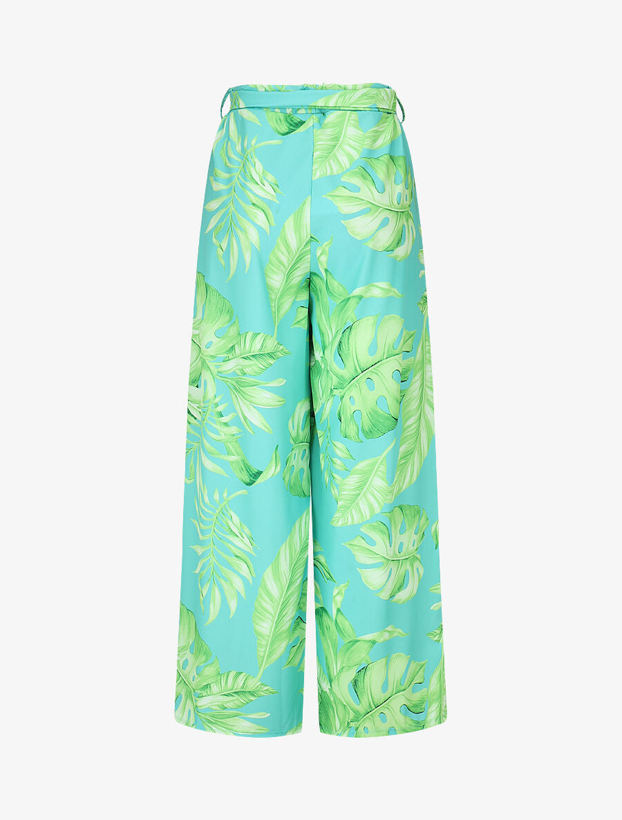 Pantalon ample imprimé tropical - Turquoise - 2