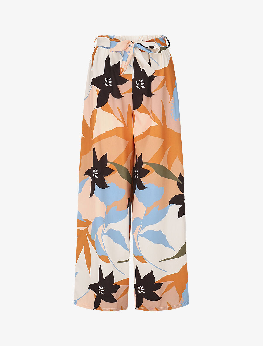 Pantalon ample imprimé grandes fleurs - Beige - 1