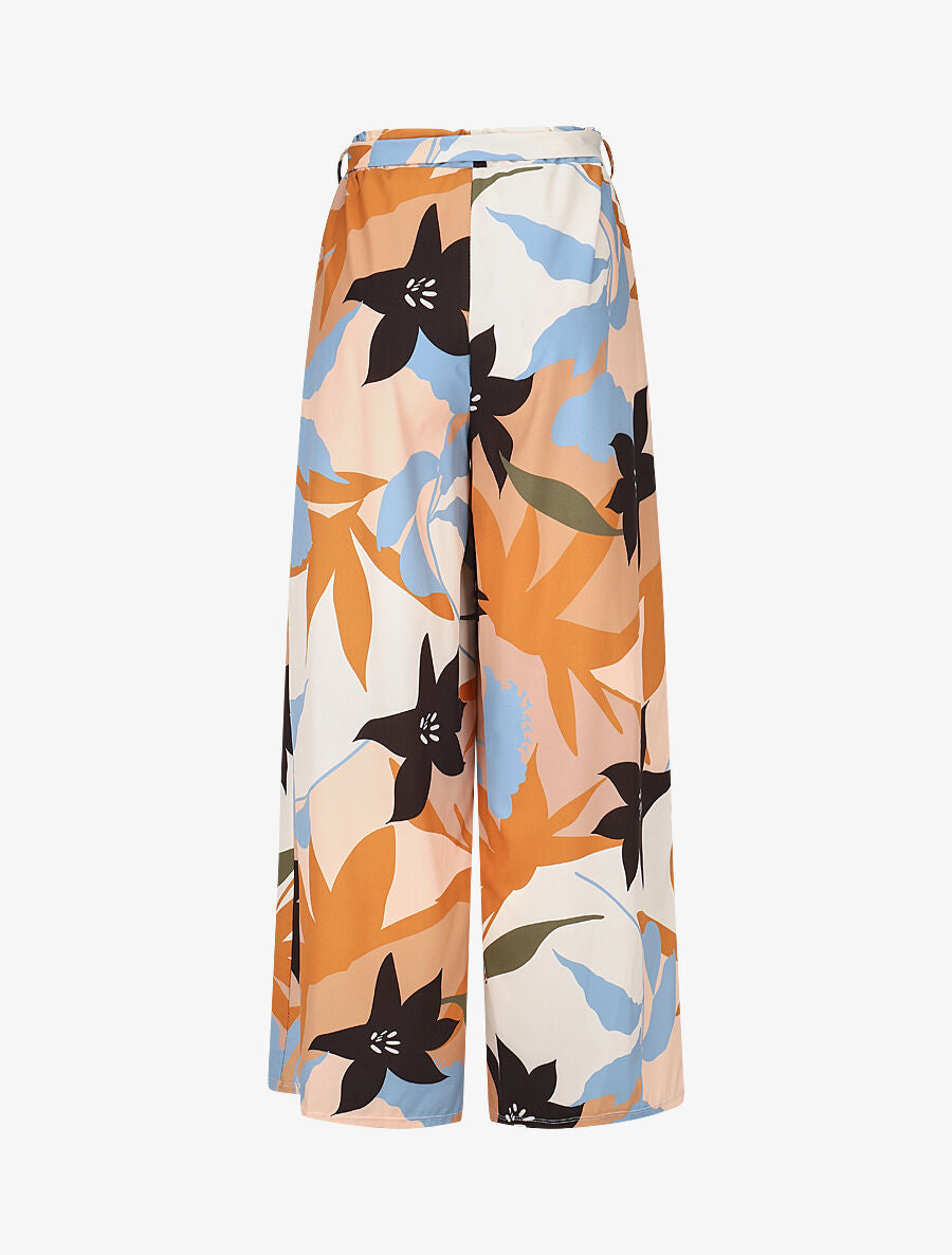 Pantalon ample imprimé grandes fleurs - Beige - 2