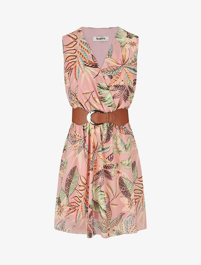 Robe évasée sans manches imprimé floral - Rose - 5