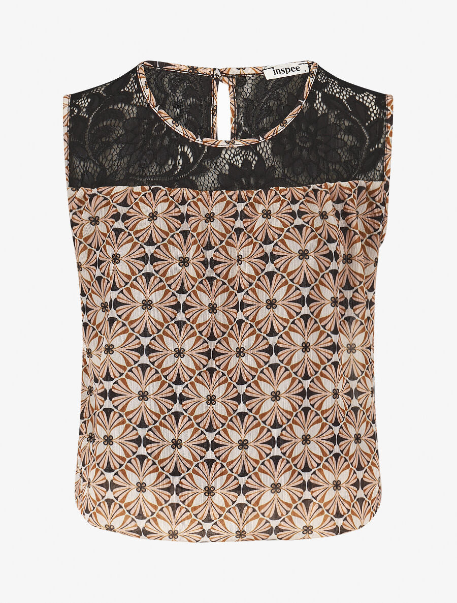 Top ample sans manches imprimé mosaïque - Noir - 4