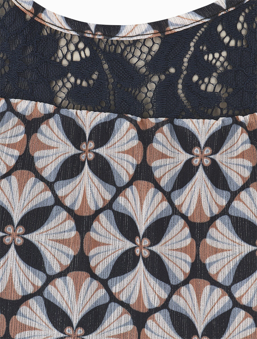 Top ample sans manches imprimé mosaïque - Marine - 3