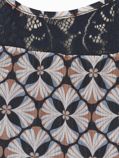 Top ample sans manches imprimé mosaïque - Marine - 3