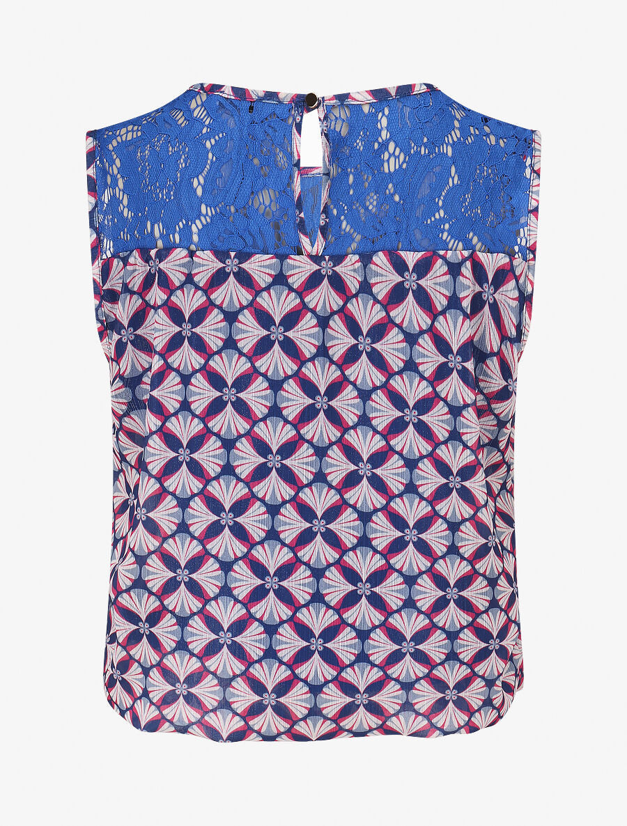 Top ample sans manches imprimé mosaïque - Bleu électrique - 2