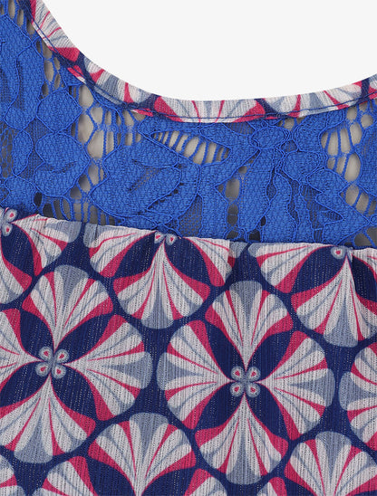 Top ample sans manches imprimé mosaïque - Bleu électrique - 3