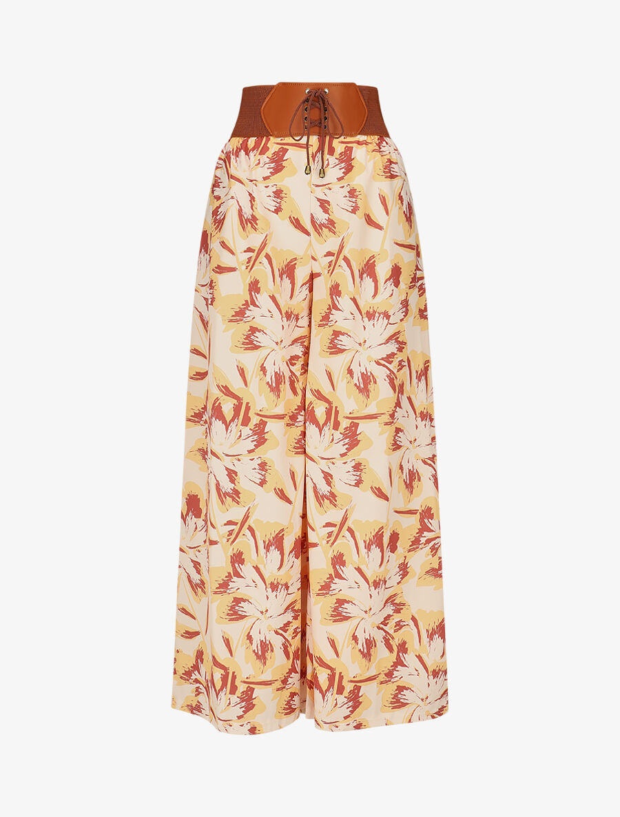 Pantalon imprimé fleurs à taille haute - Jaune - 1