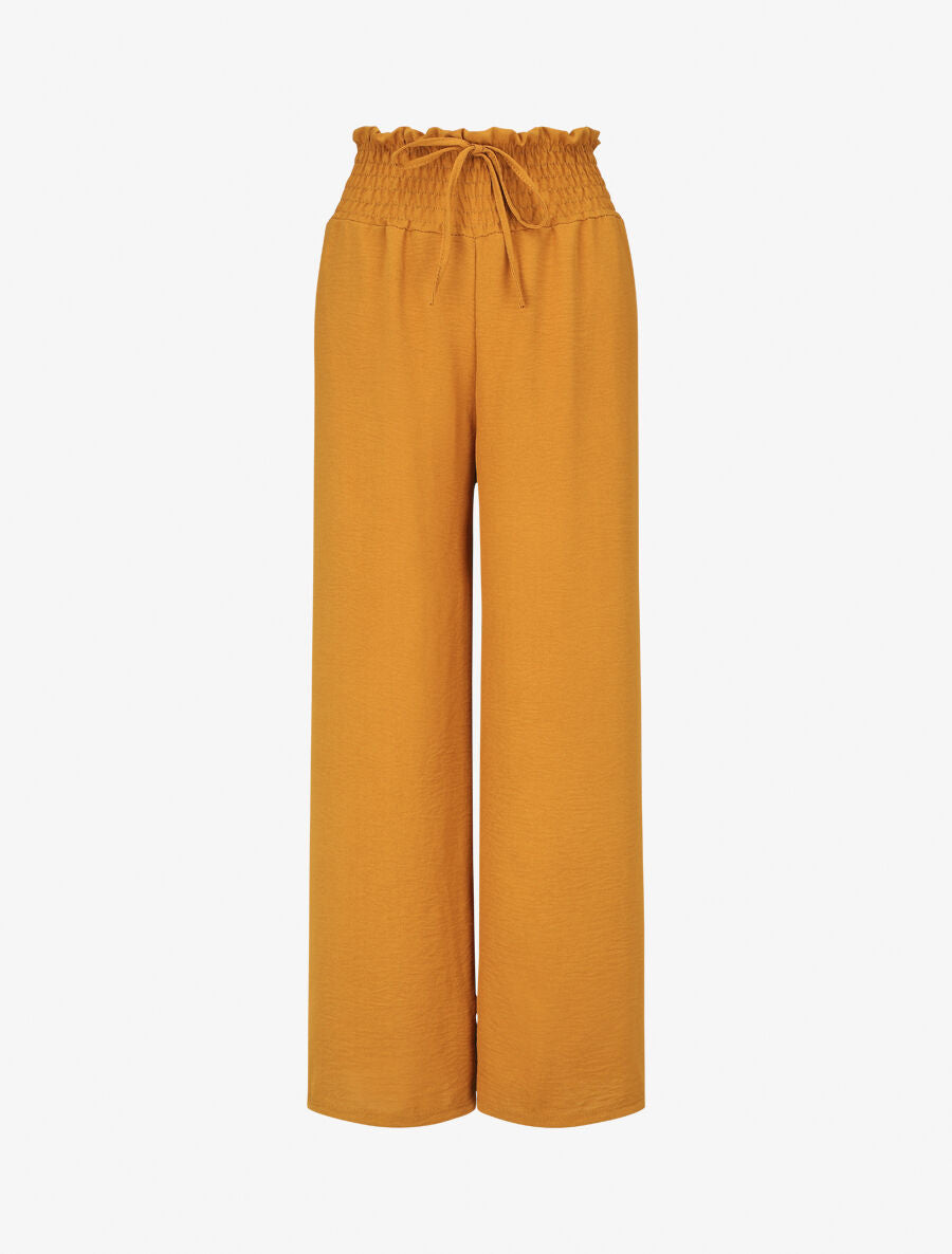 Pantalon ample à taille élastiquée - Jaune moutarde - 1