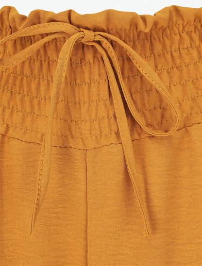 Pantalon ample à taille élastiquée - Jaune moutarde - 3