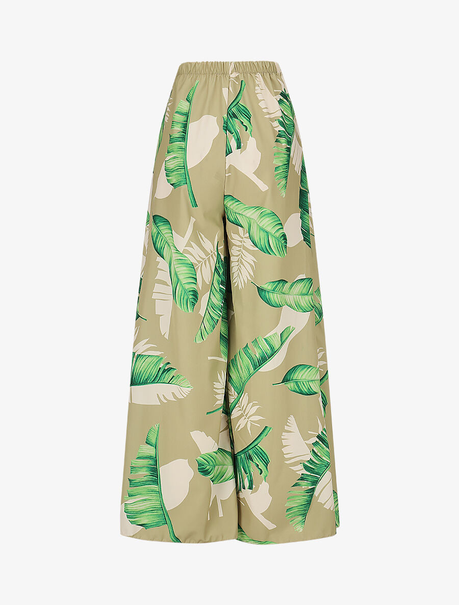 Pantalon à pans à nouer imprimé feuilles - Vert - 2