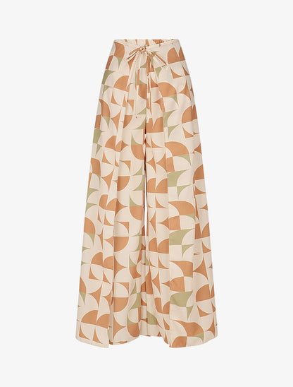 Pantalon à pans à nouer imprimé rétro - Beige - 1