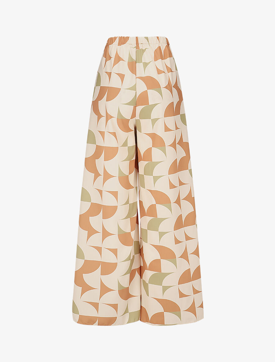 Pantalon à pans à nouer imprimé rétro - Beige - 2