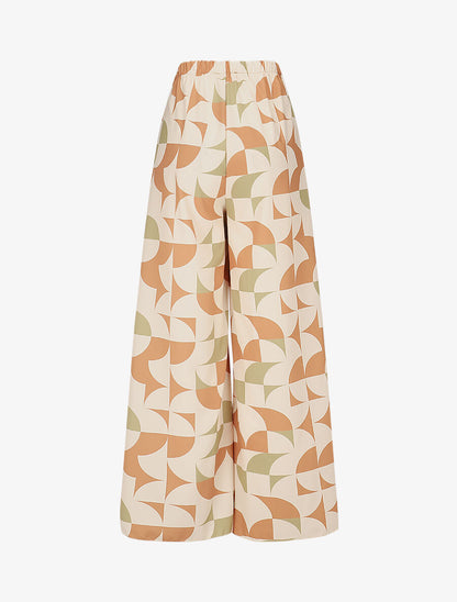 Pantalon à pans à nouer imprimé rétro - Beige - 2