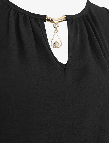 Top droit sans manches col bijou - Noir - 3
