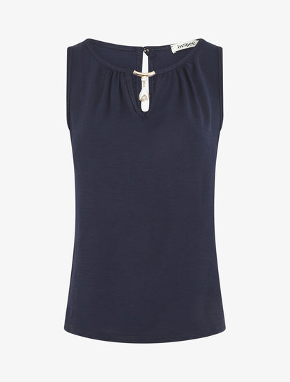 Top droit sans manches col bijou - Marine - 1