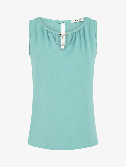 Top droit sans manches col bijou - Turquoise - 4
