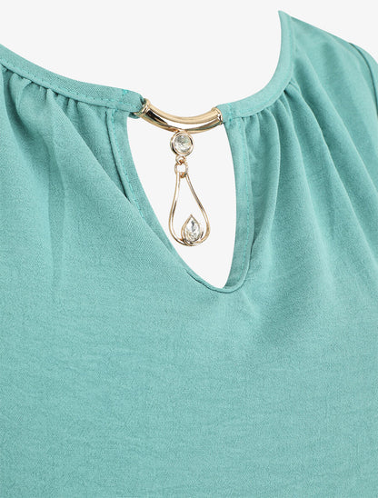 Top droit sans manches col bijou - Turquoise - 3