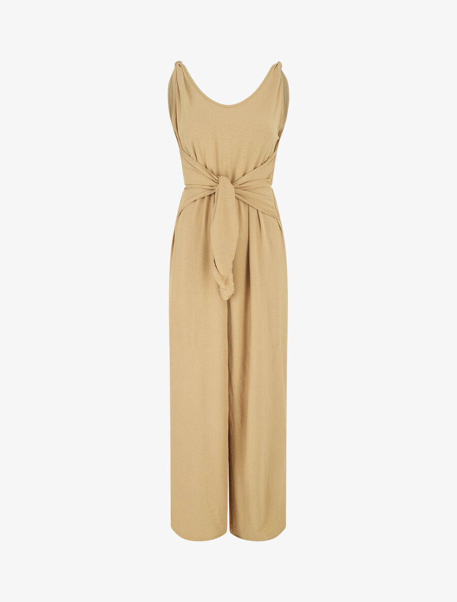 Combinaison ample sans manches à noeud - Beige - 1
