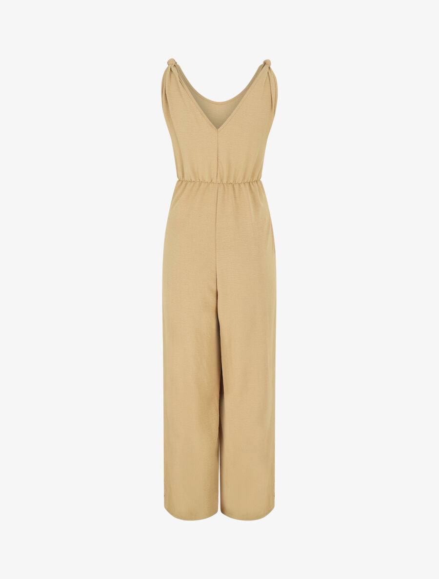 Combinaison ample sans manches à noeud - Beige - 2