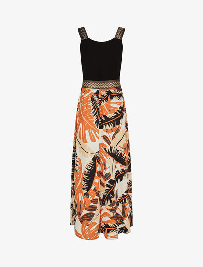 Robe longue à bretelles imprimé tropical - Noir - 2