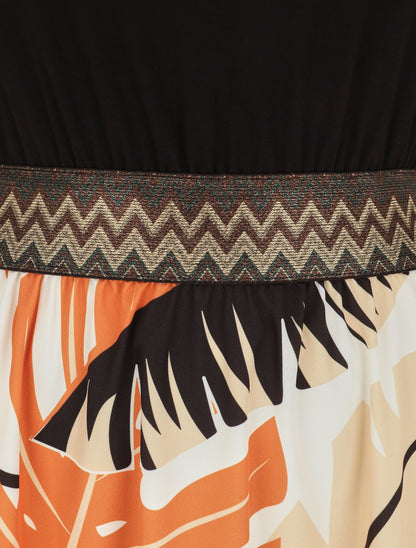 Robe longue à bretelles imprimé tropical - Noir - 3