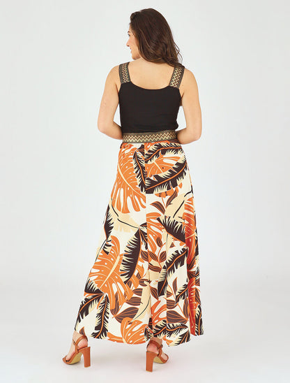 Robe longue à bretelles imprimé tropical - Noir - 5