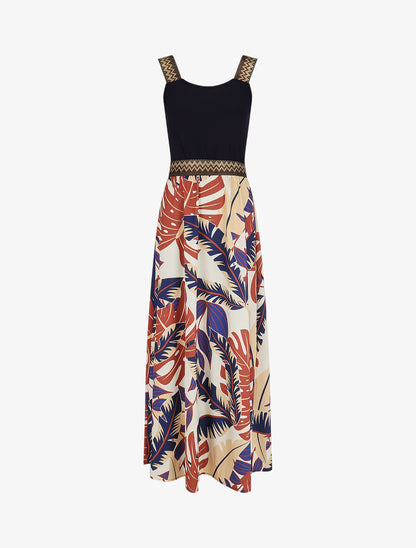 Robe longue à bretelles imprimé tropical - Marine - 2