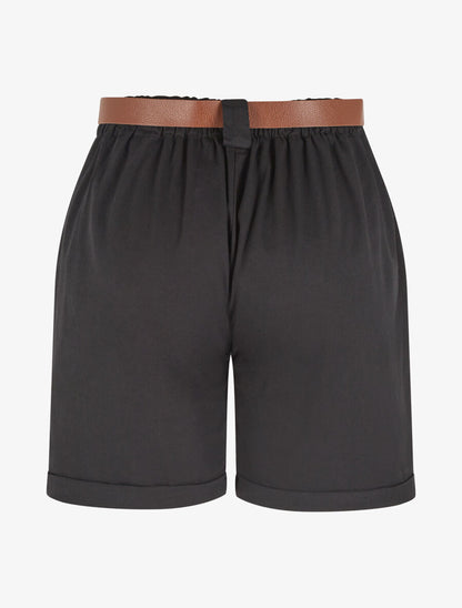 Short droit uni taille standard élastiquée - Noir - 2